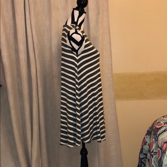 Adorable Olive Green Striped Summer/Spring Dress - Picture 5 of 5